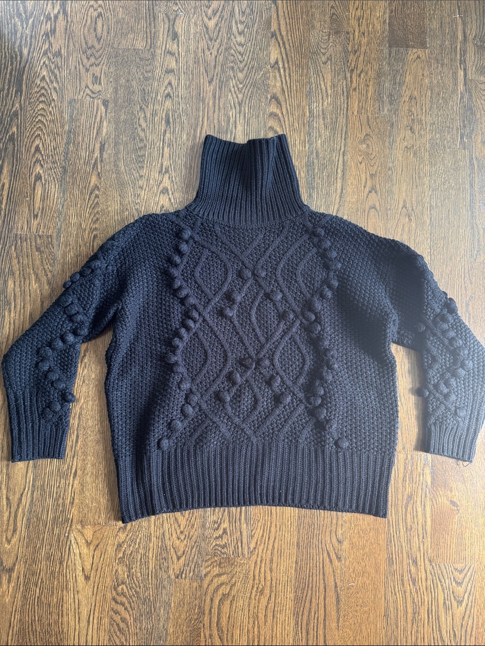 Allison Joy Black Cable Knit Pom-Pom Turtleneck Sweater
